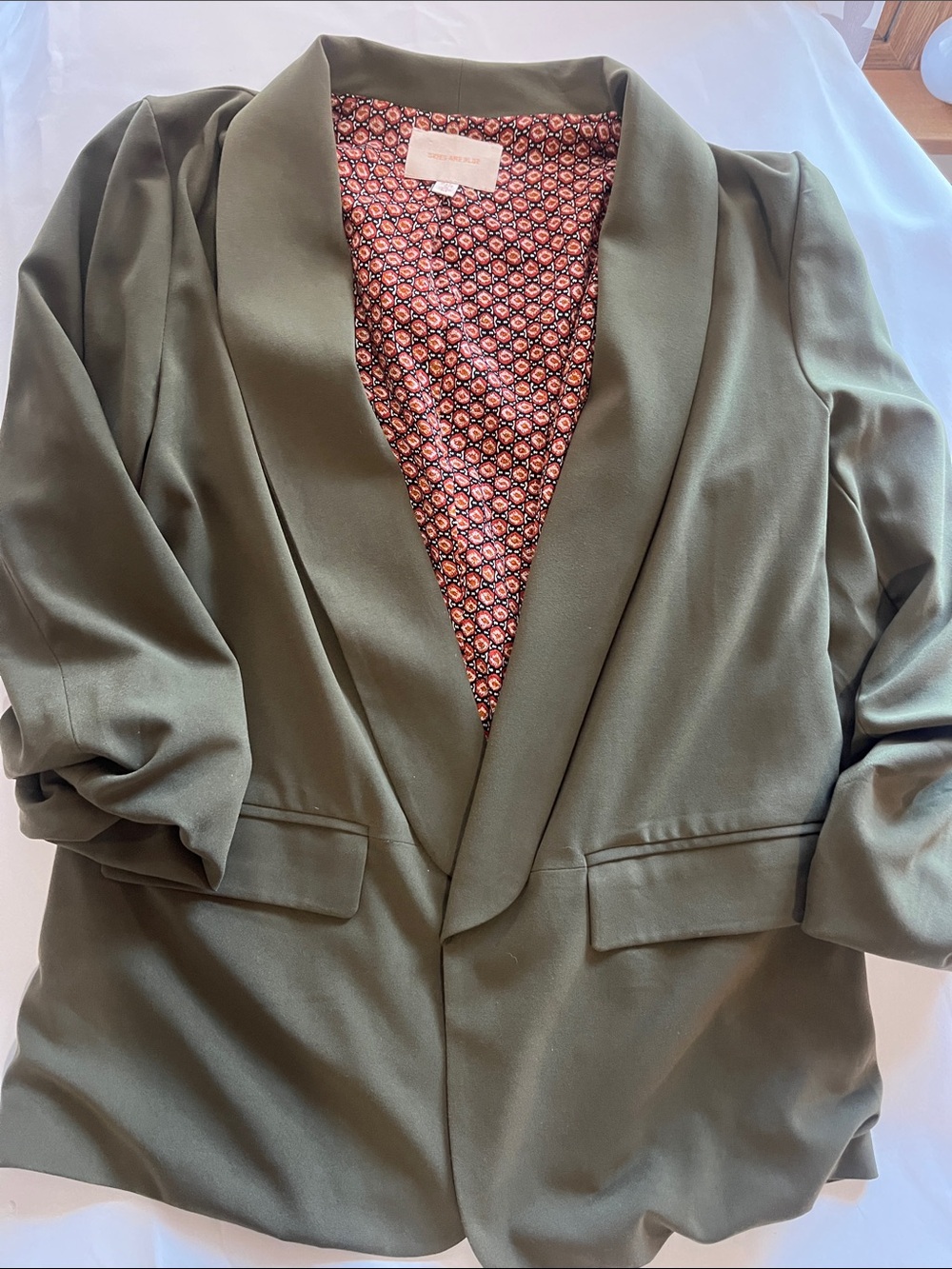Skies Are Blue Olive Green Shawl Collar Blazer
